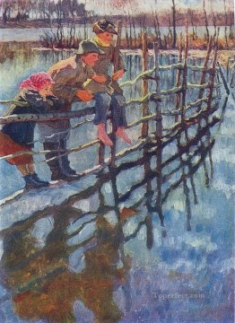 children on a fence Nikolay Bogdanov Belsky kids child impressionism Oil Paintings